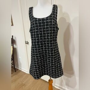 Mango Black & White Check Tweed Mini Dress